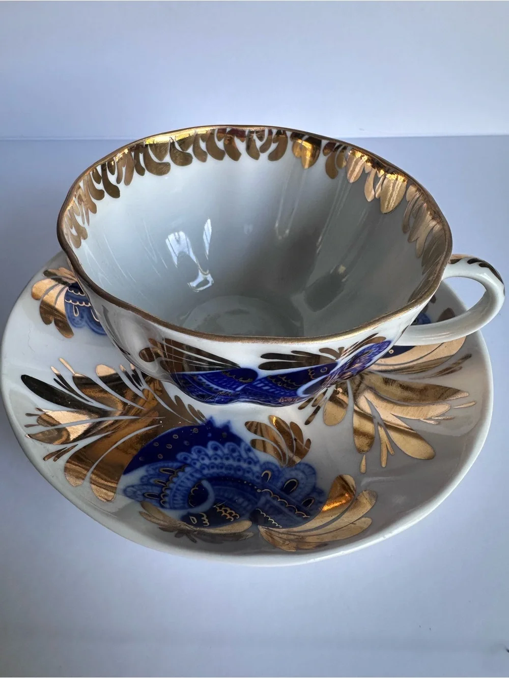 Lomonosov Golden Garden Porcelain Cup and Saucer gold/cobalt